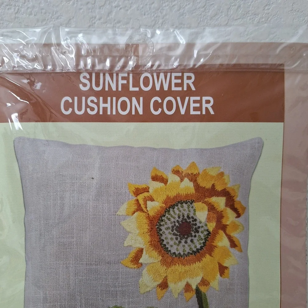 Vintage Craftways Embroidered Pillow Cover Kit Sunflower Cushion Cover 16x16in